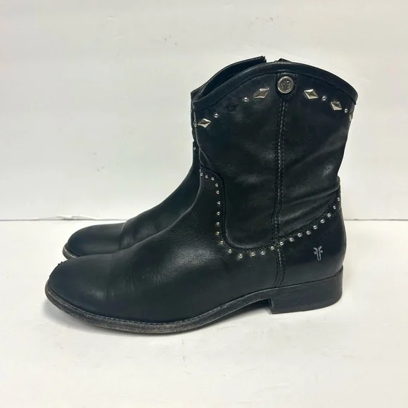 Frye Melissa Studded Boots Vintage Short Ankle Black Leather Women Sz 7 Moto - Picture 2 of 16